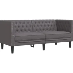 vidaXL Juego de sofás Chesterfield 3 piezas cuero sintético Gris Clearance