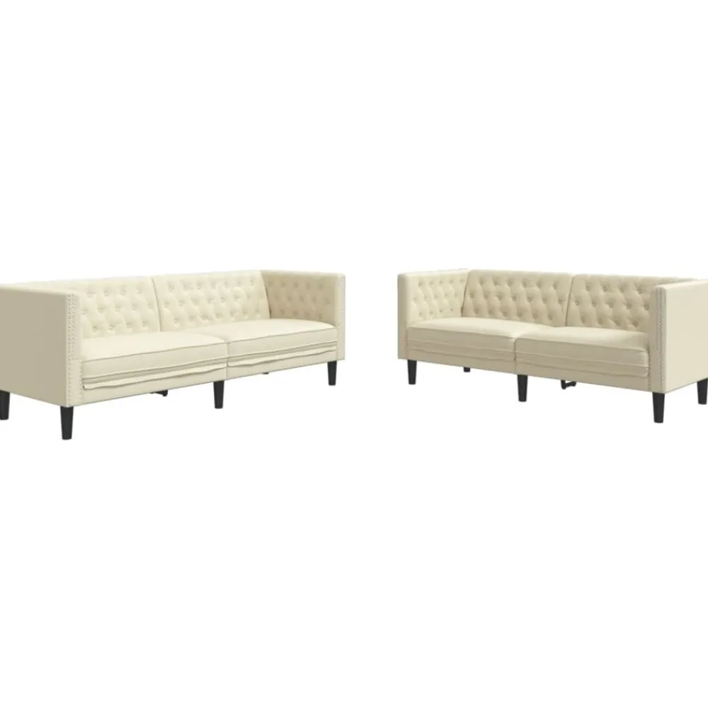vidaXL Juego de sofás Chesterfield 2 piezas cuero sintético Crema Best
