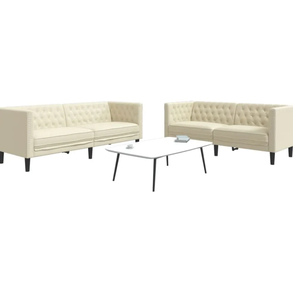 vidaXL Juego de sofás Chesterfield 2 piezas cuero sintético Crema Best