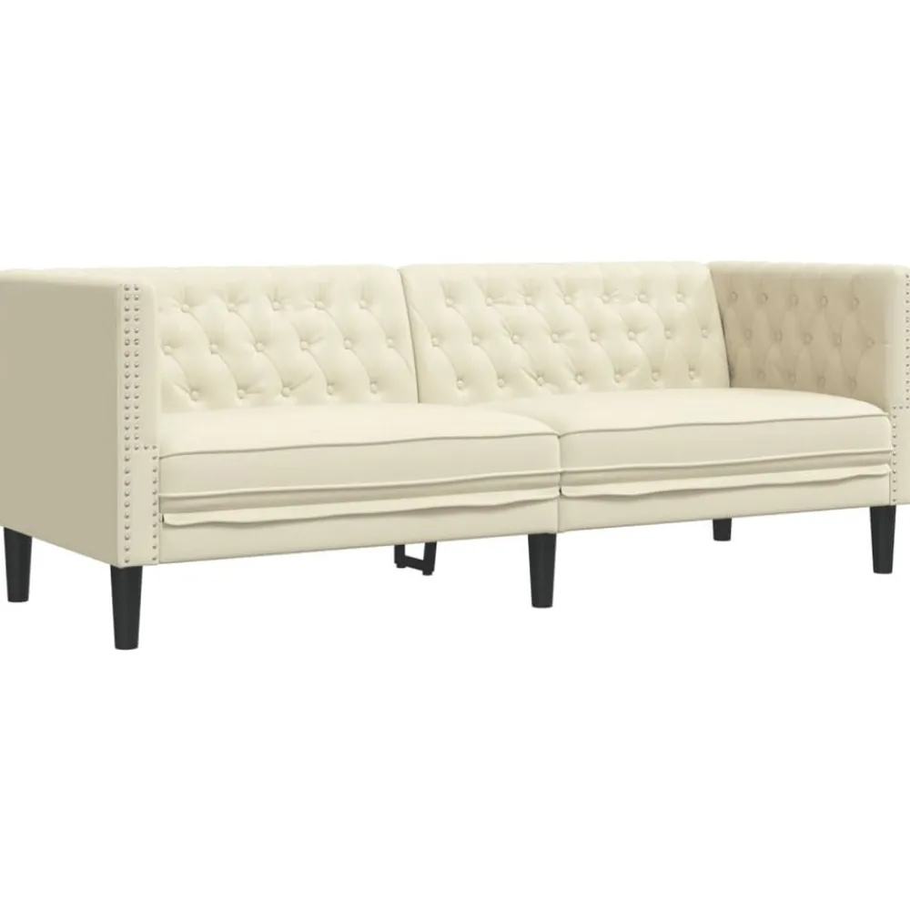 vidaXL Juego de sofás Chesterfield 2 piezas cuero sintético Crema Best
