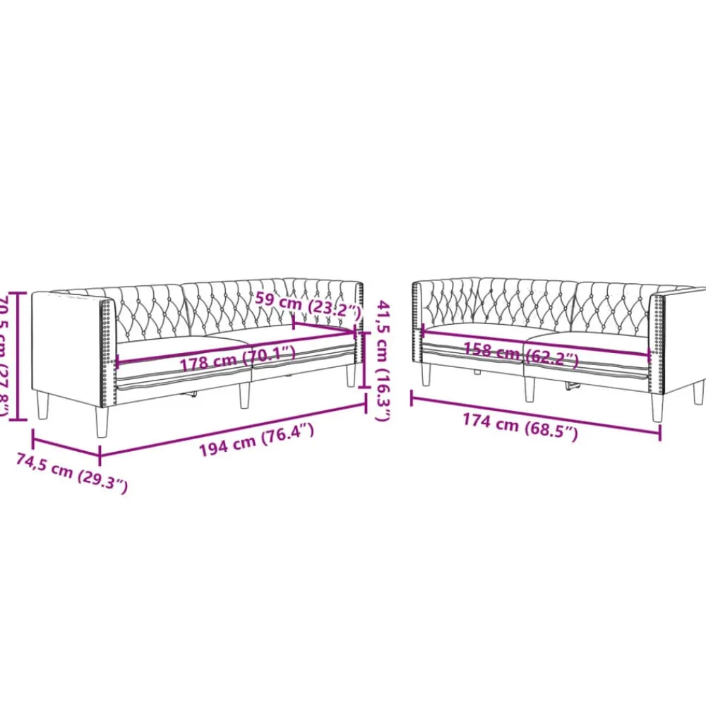 vidaXL Juego de sofás Chesterfield 2 piezas cuero sintético Crema Best
