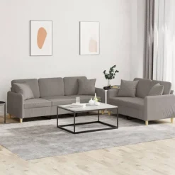 vidaXL Sofás-Juego de sofás con cojines 2 piezas tela gris taupe