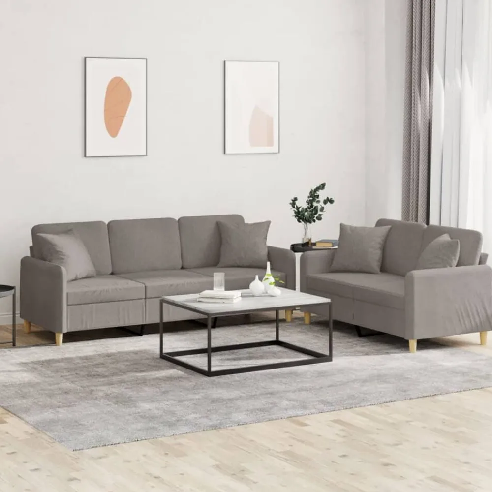 vidaXL Sofás-Juego de sofás con cojines 2 piezas tela gris taupe
