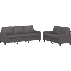 vidaXL Juego de sofás con cojines 2 piezas cuero sintético Gris