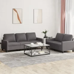 vidaXL Juego de sofás con cojines 2 piezas cuero sintético Gris