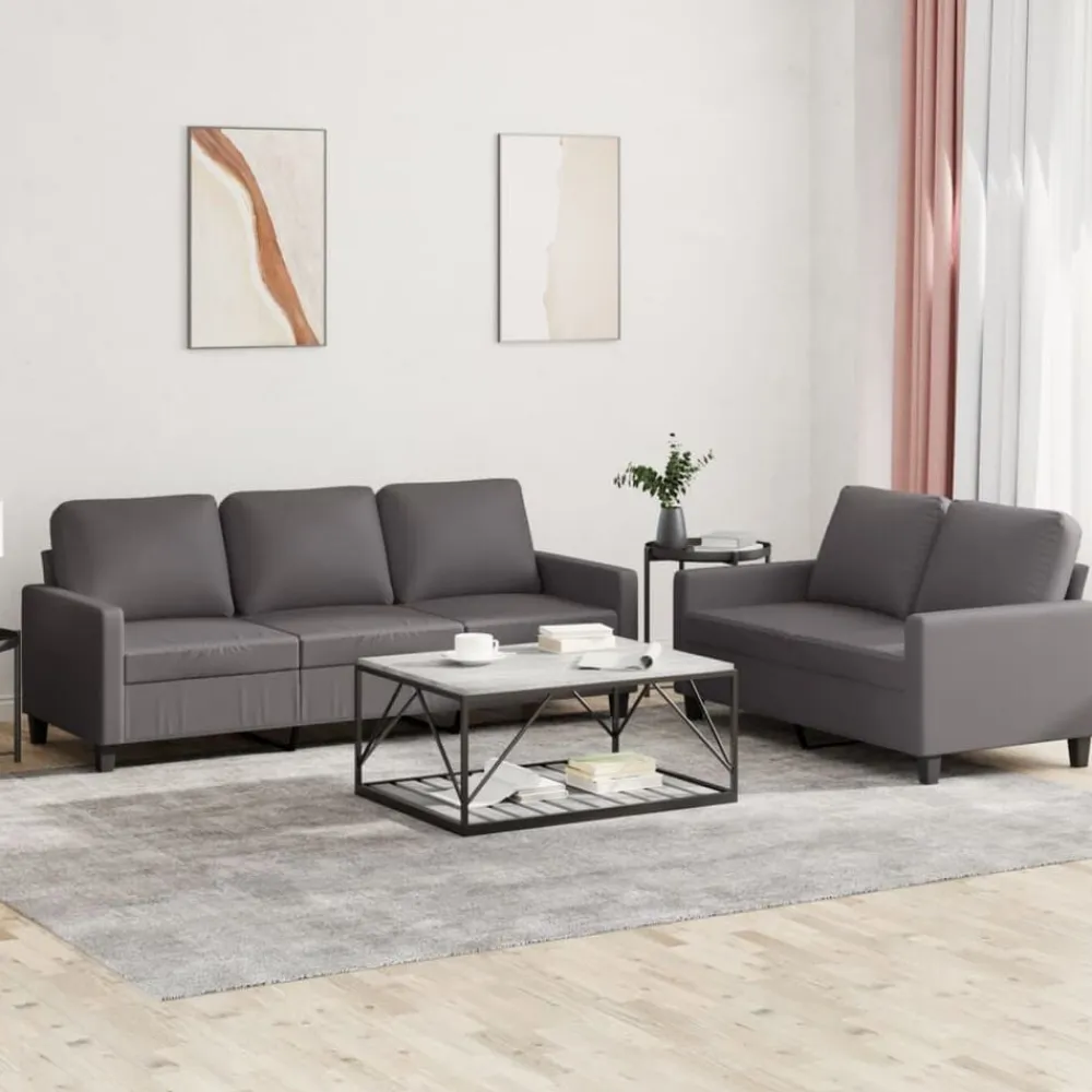 vidaXL Juego de sofás con cojines 2 piezas cuero sintético Gris