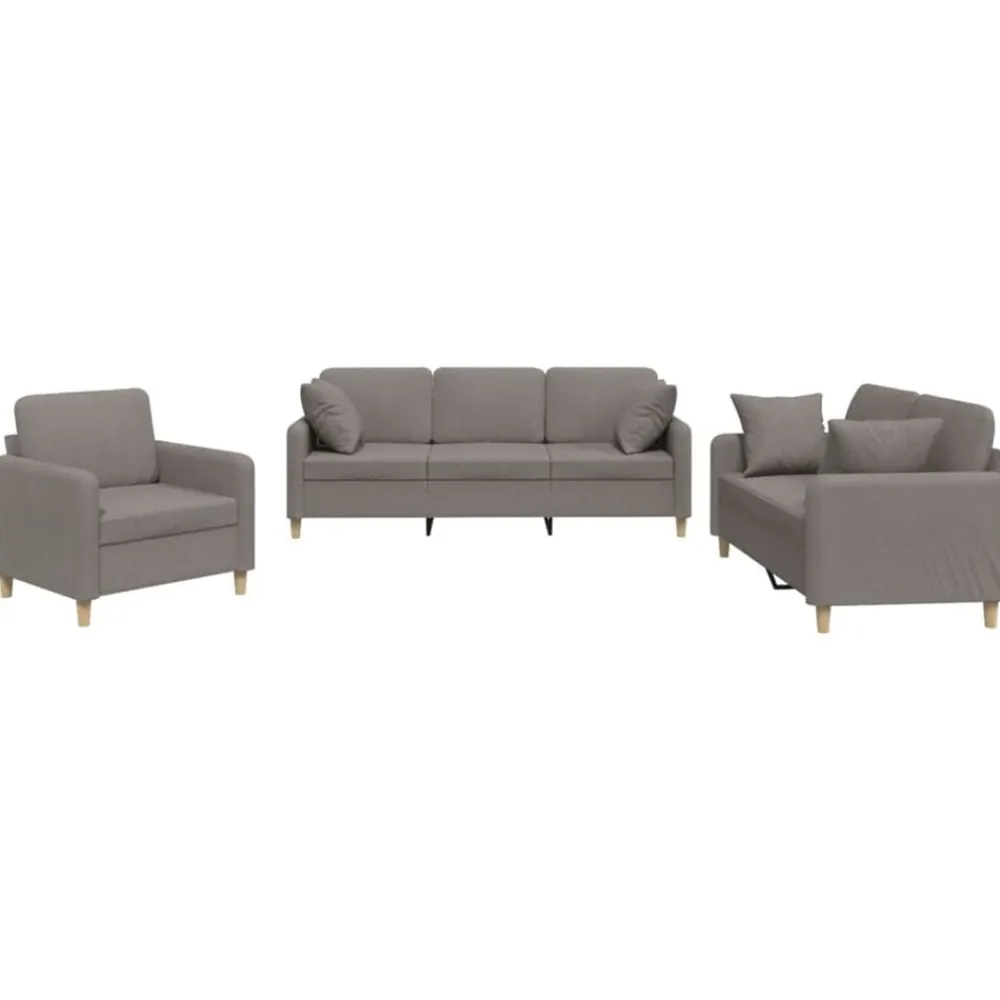 vidaXL Juego de sofás con cojines 3 piezas tela gris taupe Taupé Discount