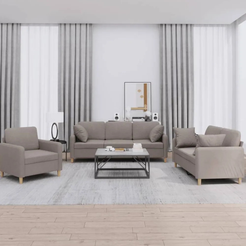vidaXL Juego de sofás con cojines 3 piezas tela gris taupe Taupé Discount