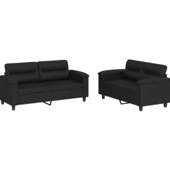 vidaXL Juego de sofás con cojines 2 piezas cuero sintético Negro Outlet