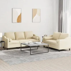 vidaXL Juego de sofás con cojines 2 piezas tela Crema Discount