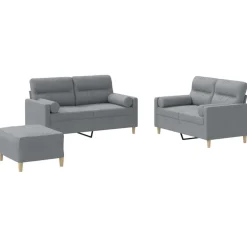vidaXL Juego de sofás con cojines 3 piezas tela Gris claro Online