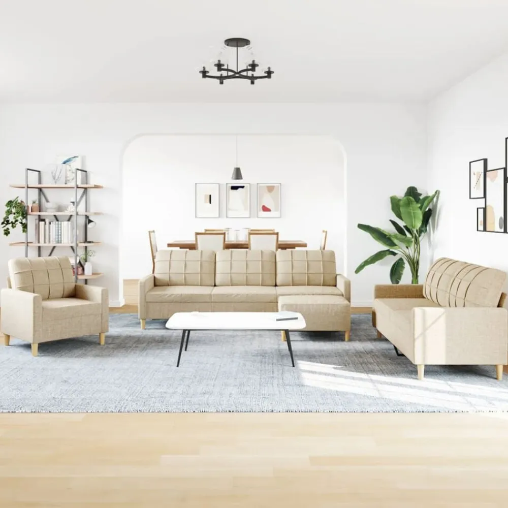 vidaXL Juego de sofás con reposapiés 4 piezas tela Crema Best