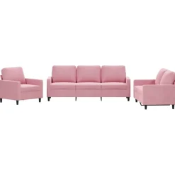 vidaXL Juego de sofás con cojines 3 piezas terciopelo Rosa Hot