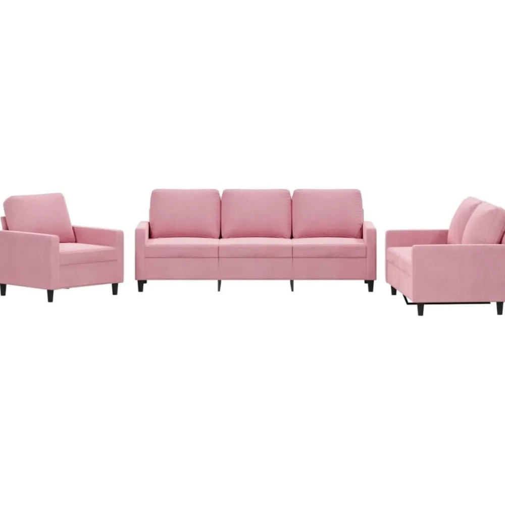 vidaXL Juego de sofás con cojines 3 piezas terciopelo Rosa Hot