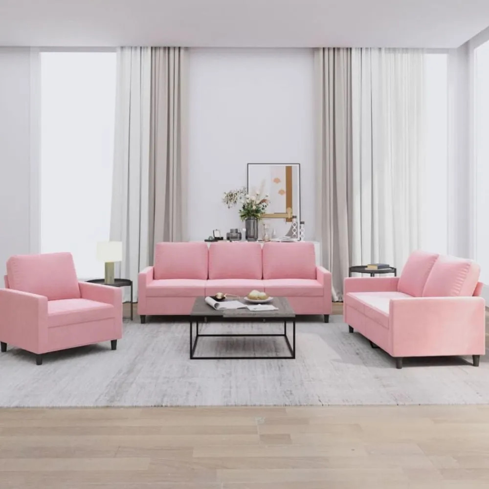 vidaXL Juego de sofás con cojines 3 piezas terciopelo Rosa Hot
