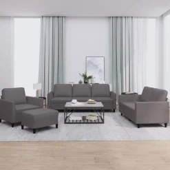 vidaXL Juego de sofás con cojines 4 piezas cuero sintético Gris New