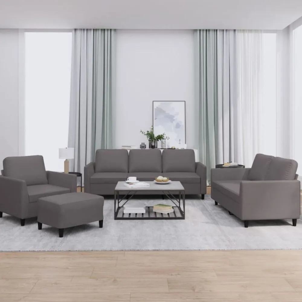 vidaXL Juego de sofás con cojines 4 piezas cuero sintético Gris New