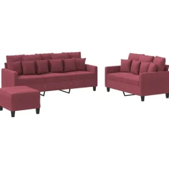 vidaXL Juego de sofás con cojines 3 piezas tela rojo tinto Rojo vino tinto