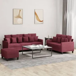vidaXL Juego de sofás con cojines 3 piezas tela rojo tinto Rojo vino tinto
