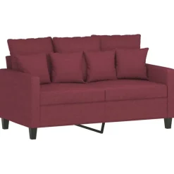 vidaXL Juego de sofás con cojines 3 piezas tela rojo tinto Rojo vino tinto