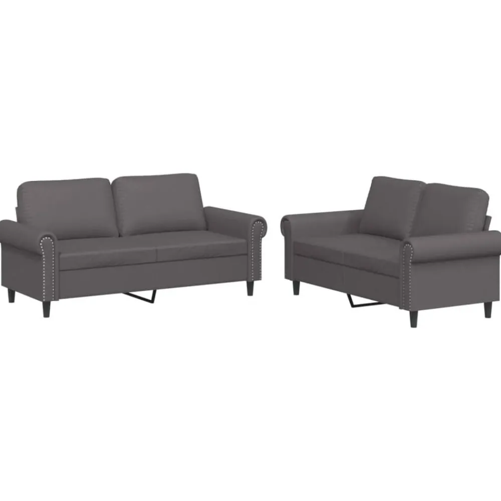vidaXL Juego de sofás con cojines 2 piezas cuero sintético Gris