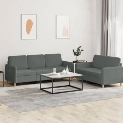 vidaXL Juego de sofás con cojines 2 piezas tela Gris oscuro Online