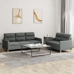 vidaXL Juego de sofás con cojines 2 piezas tela Gris oscuro Online