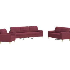 vidaXL Juego de sofás con cojines 3 piezas tela rojo tinto Rojo vino tinto Best