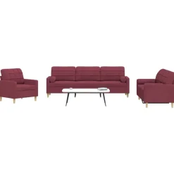 vidaXL Juego de sofás con cojines 3 piezas tela rojo tinto Rojo vino tinto Best