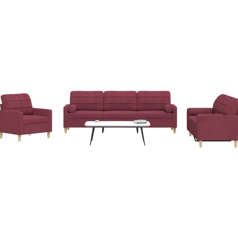 vidaXL Juego de sofás con cojines 3 piezas tela rojo tinto Rojo vino tinto Best