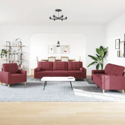 vidaXL Juego de sofás con cojines 3 piezas tela rojo tinto Rojo vino tinto Best