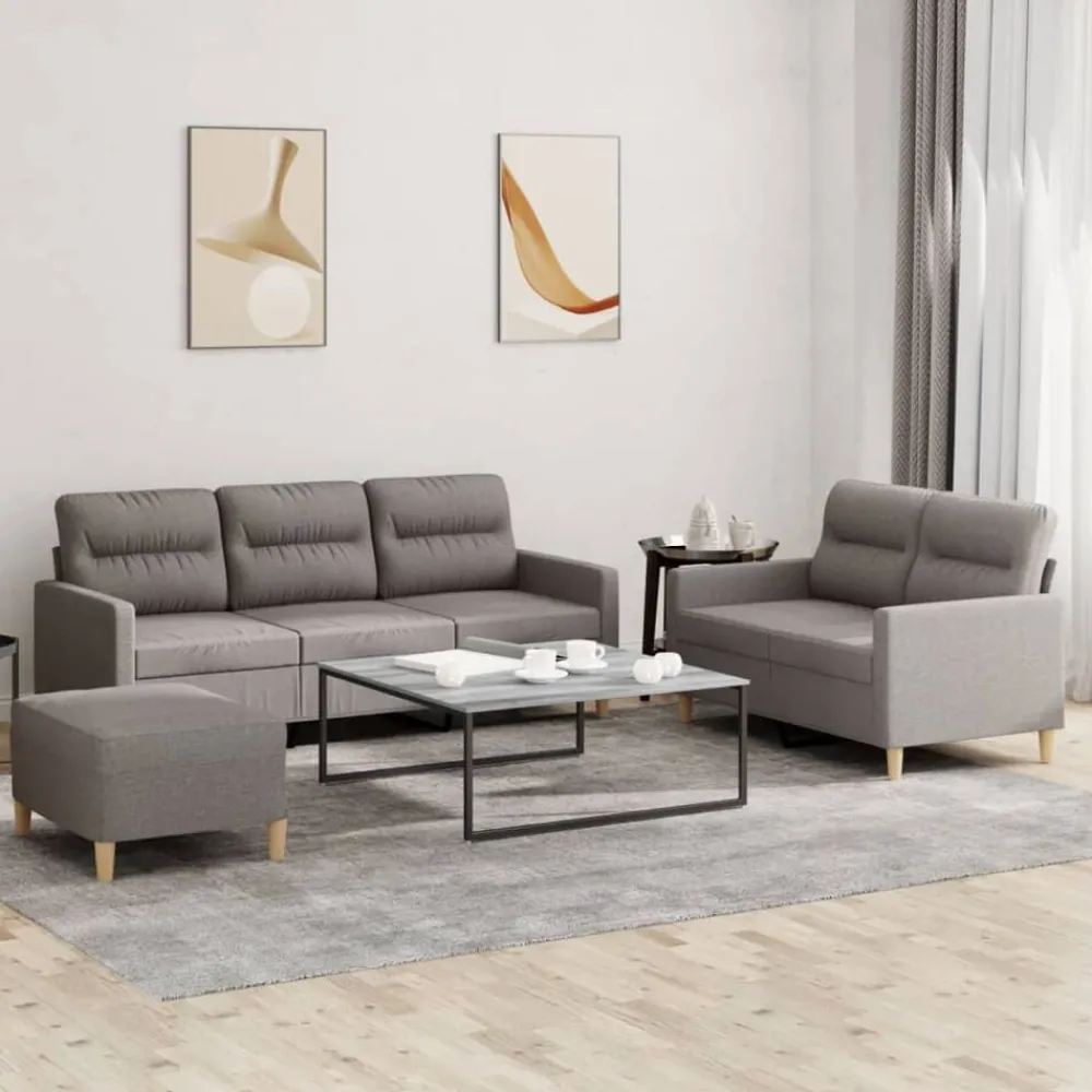 vidaXL Juego de sofás con cojines 3 piezas tela gris taupe Taupé Best