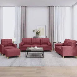 vidaXL Sofás-Juego de sofás con cojines 4 piezas tela rojo tinto
