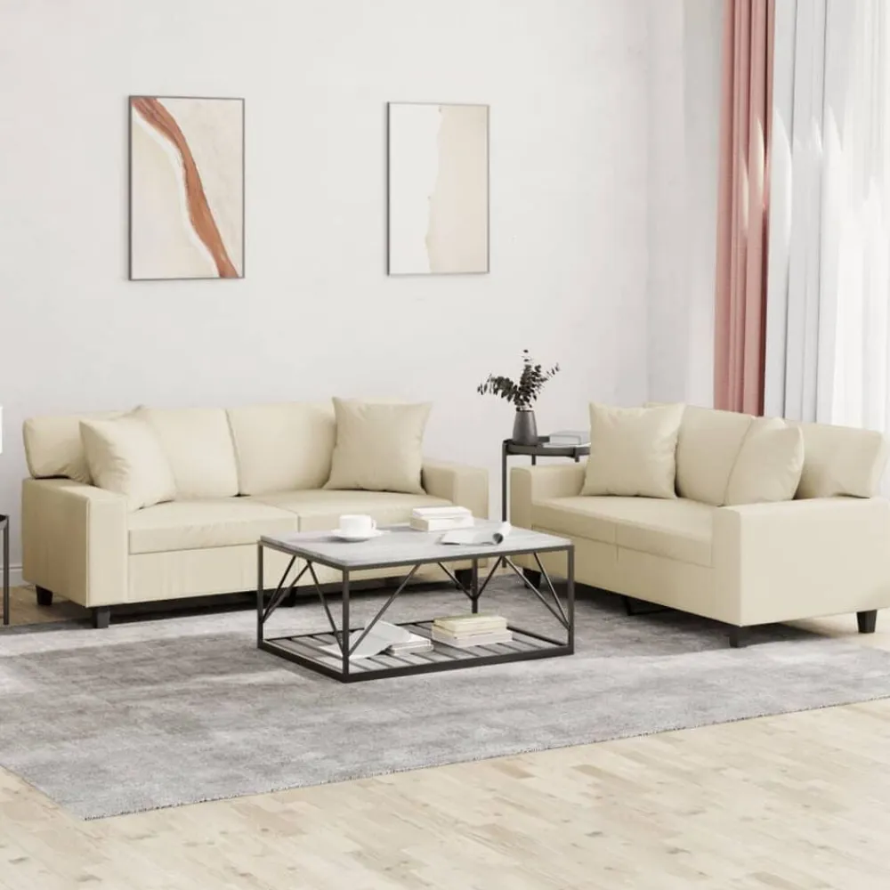 vidaXL Juego de sofás con cojines 2 piezas cuero sintético color Crema Hot