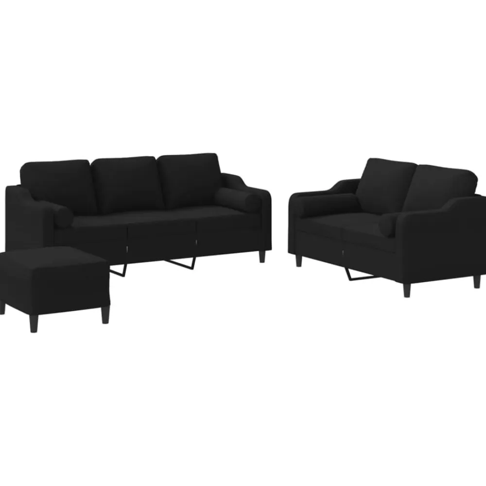 vidaXL Juego de sofás con cojines 3 piezas tela Negro