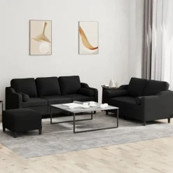vidaXL Juego de sofás con cojines 3 piezas tela Negro