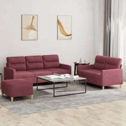 vidaXL Juego de sofás con cojines 3 piezas tela rojo tinto Rojo vino tinto Best