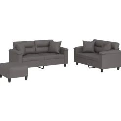 vidaXL Juego de sofás con cojines 3 piezas cuero sintético Gris Hot