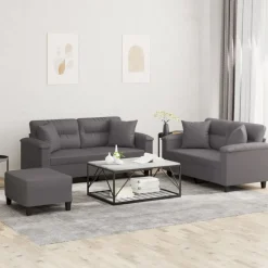 vidaXL Juego de sofás con cojines 3 piezas cuero sintético Gris Hot