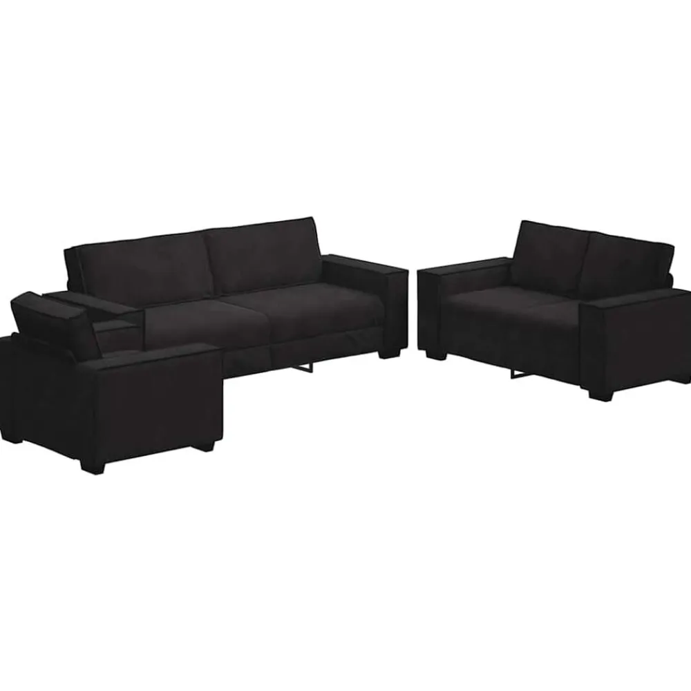 vidaXL Juego de sofás con cojines 3 piezas terciopelo Negro Best