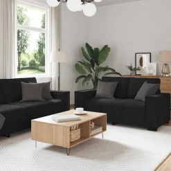 vidaXL Juego de sofás con cojines 3 piezas terciopelo Negro Best