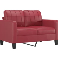 vidaXL Juego de sofás con cojines 3 piezas cuero sintético rojo tinto Rojo vino tinto Discount