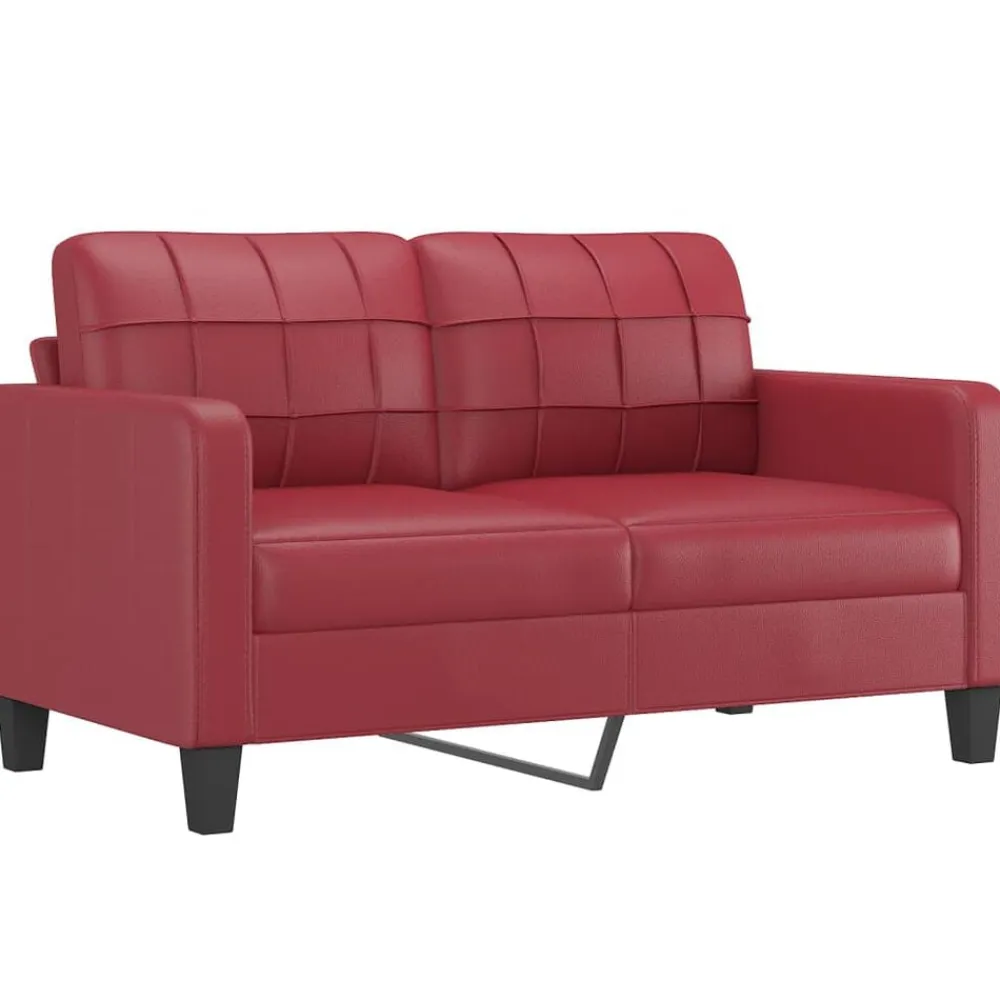 vidaXL Juego de sofás con cojines 3 piezas cuero sintético rojo tinto Rojo vino tinto Discount