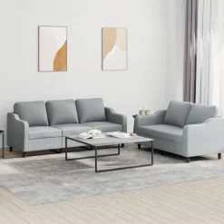 vidaXL Juego de sofás con cojines 2 piezas tela Gris claro Clearance