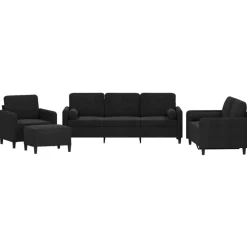 vidaXL Juego de sofás con cojines 4 piezas terciopelo Negro Clearance