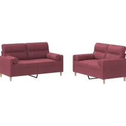 vidaXL Juego de sofás con cojines 2 piezas tela rojo tinto Rojo vino tinto Clearance