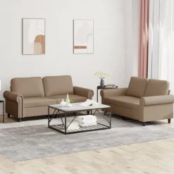 vidaXL Juego de sofás con cojines 2 piezas cuero sintético Capuchino New