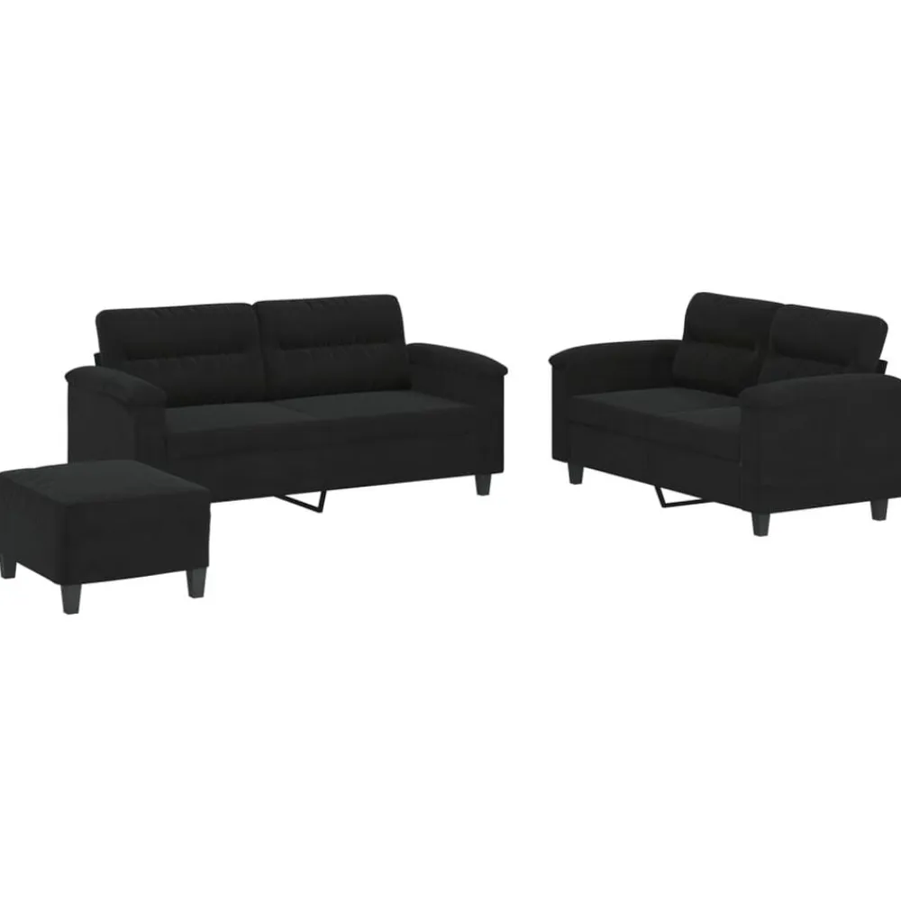 vidaXL Juego de sofás con cojines 3 piezas tela microfibra Negro