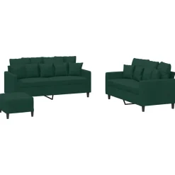 vidaXL Juego de sofás con cojines 3 piezas terciopelo Verde oscuro Sale