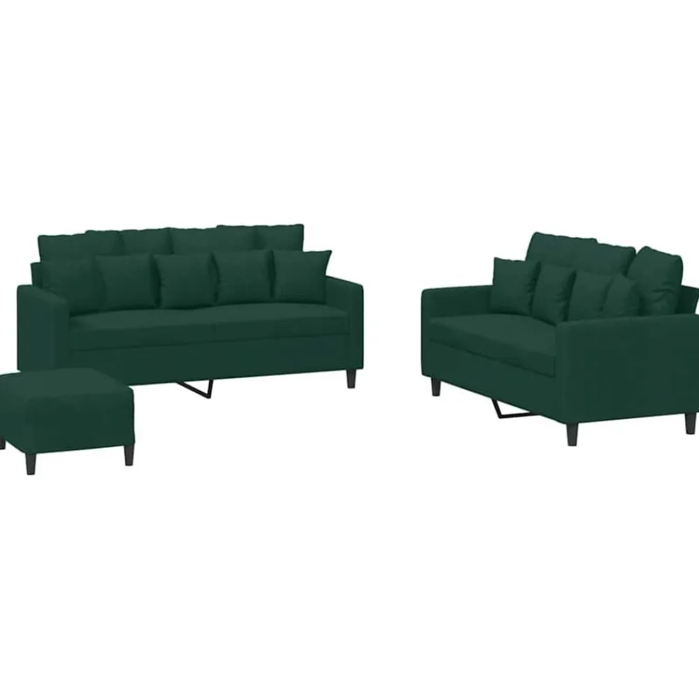 vidaXL Juego de sofás con cojines 3 piezas terciopelo Verde oscuro Sale